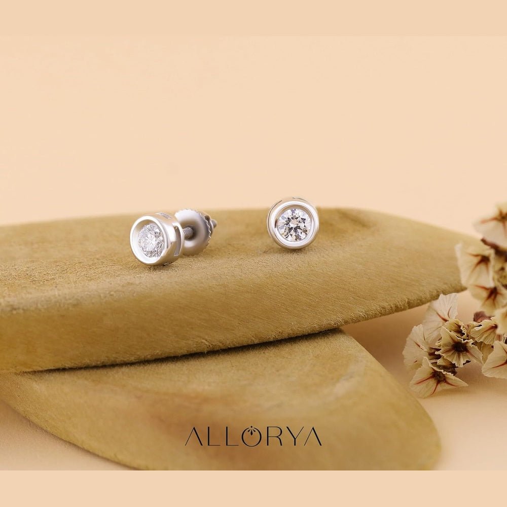 0.25 - 2.00 Carat Round Lab Grown White Diamond lab grown diamond Elegant Solitaire Bezel Set Stud Earrings for Women in 925 Sterling Silver - Future Jewelry