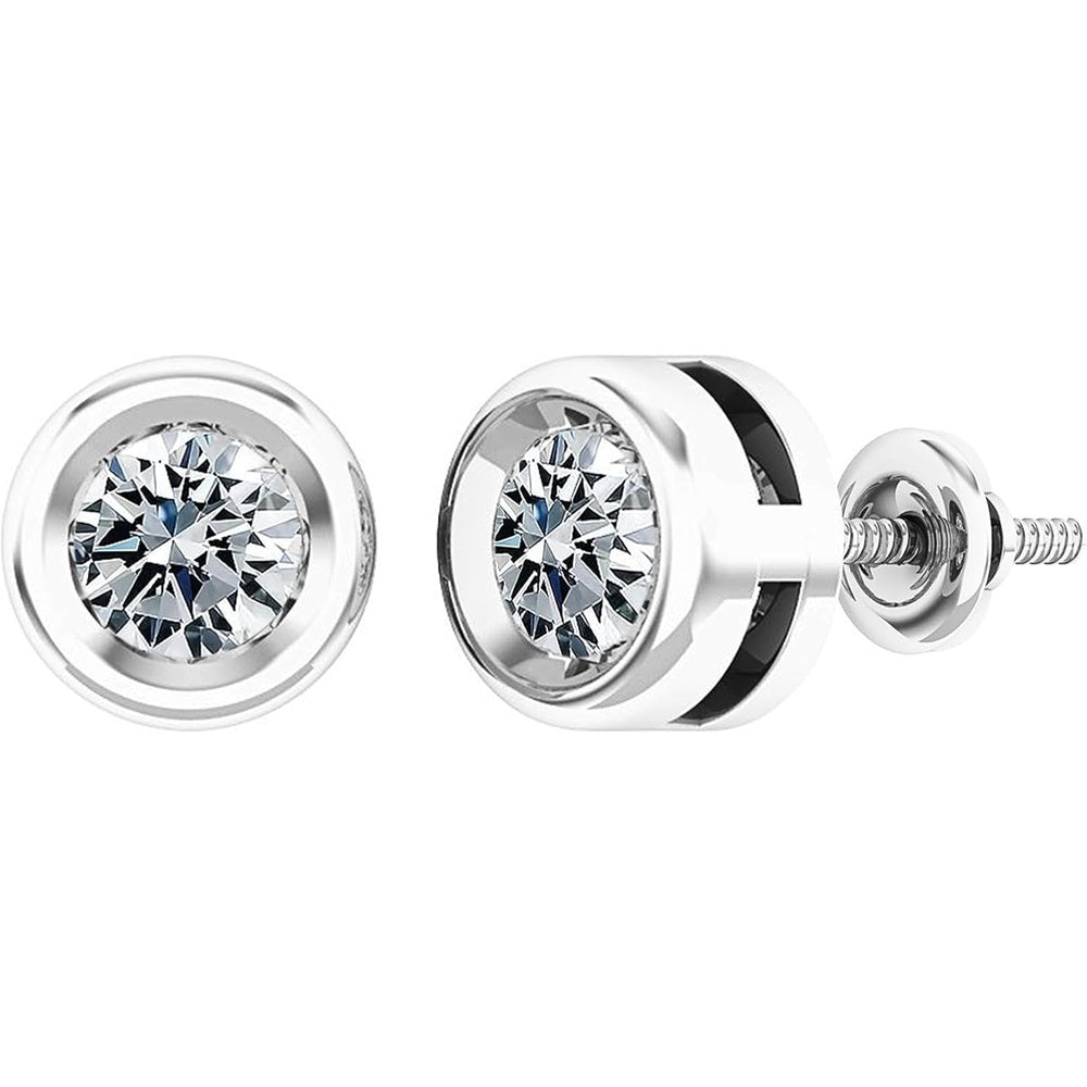 0.25 - 2.00 Carat Round Lab Grown White Diamond lab grown diamond Elegant Solitaire Bezel Set Stud Earrings for Women in 925 Sterling Silver - Future Jewelry