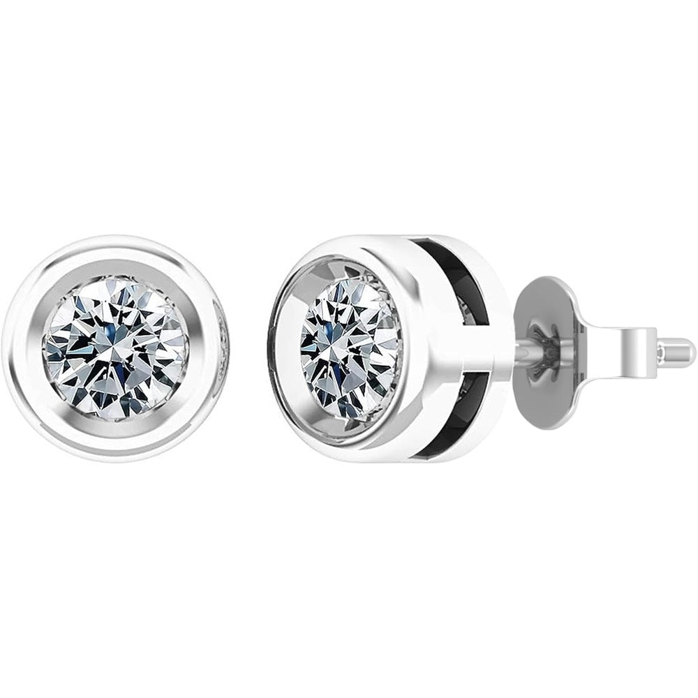0.25 - 2.00 Carat Round Lab Grown White Diamond lab grown diamond Elegant Solitaire Bezel Set Stud Earrings for Women in 925 Sterling Silver - Future Jewelry