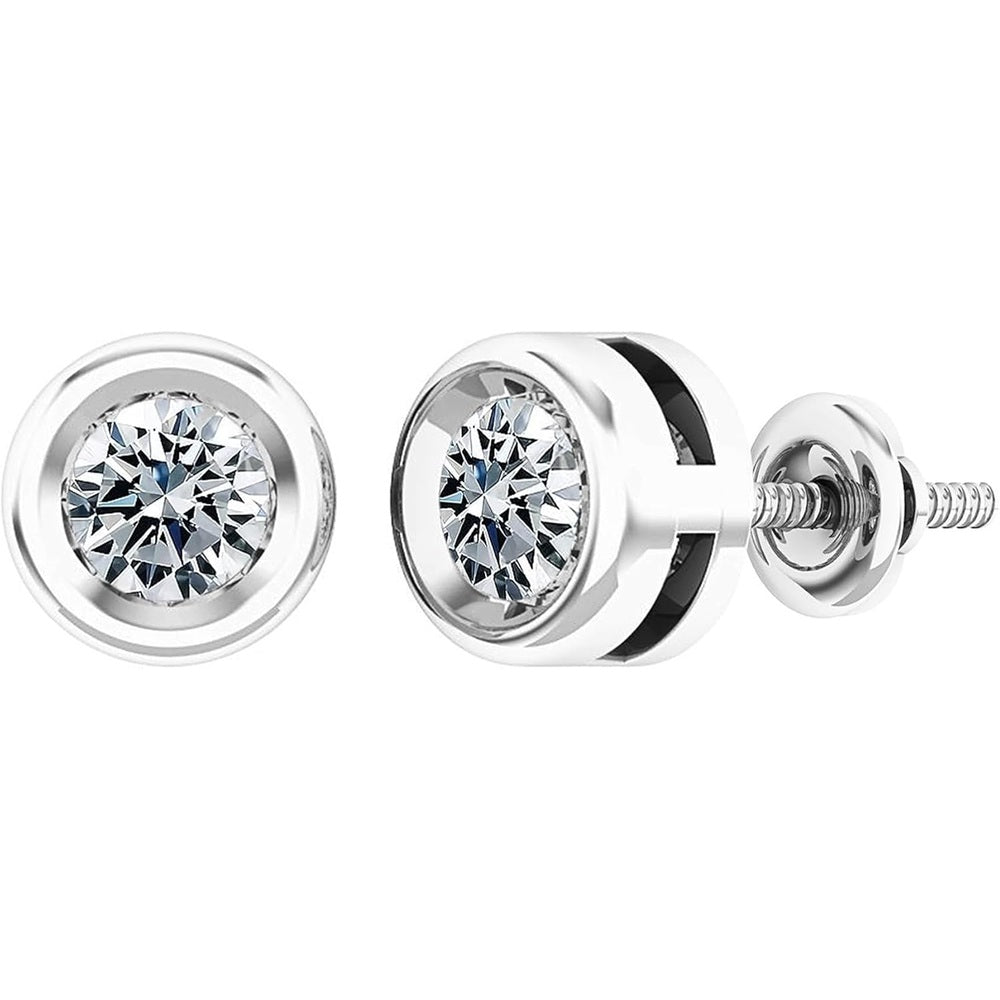 0.25 - 2.00 Carat Round Lab Grown White Diamond lab grown diamond Elegant Solitaire Bezel Set Stud Earrings for Women in 925 Sterling Silver - Future Jewelry