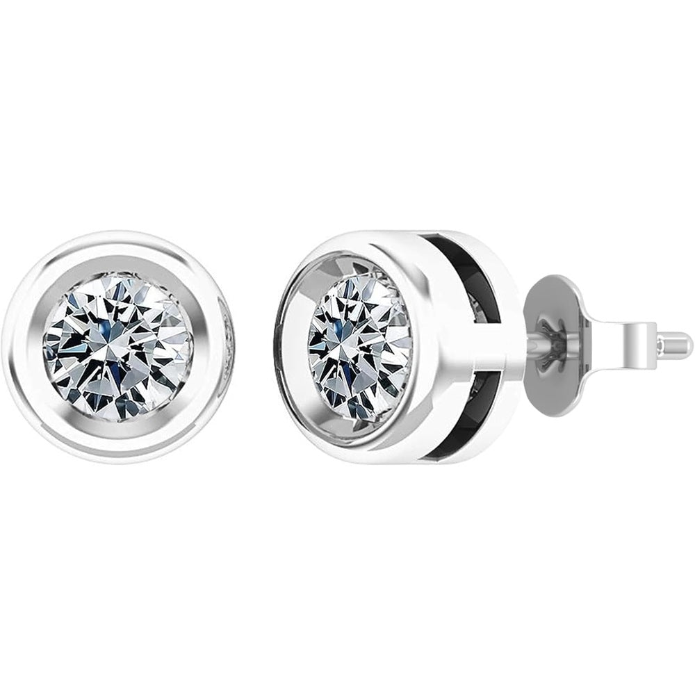 0.25 - 2.00 Carat Round Lab Grown White Diamond lab grown diamond Elegant Solitaire Bezel Set Stud Earrings for Women in 925 Sterling Silver - Future Jewelry