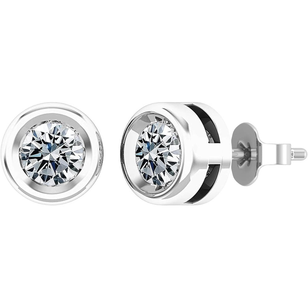 0.25 - 2.00 Carat Round Lab Grown White Diamond lab grown diamond Elegant Solitaire Bezel Set Stud Earrings for Women in 925 Sterling Silver - Future Jewelry