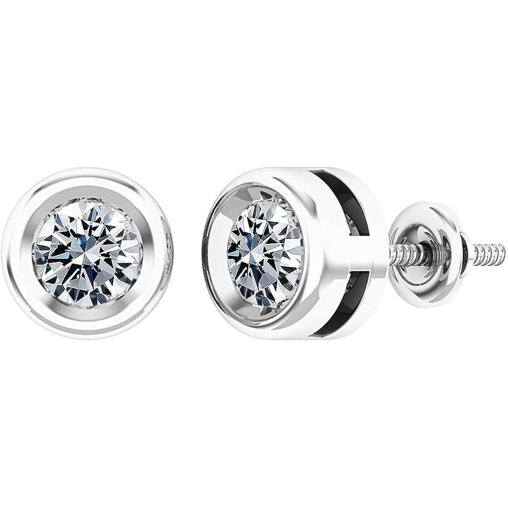 0.25 - 2.00 Carat Round Lab Grown White Diamond lab grown diamond Elegant Solitaire Bezel Set Stud Earrings for Women in 925 Sterling Silver - Future Jewelry