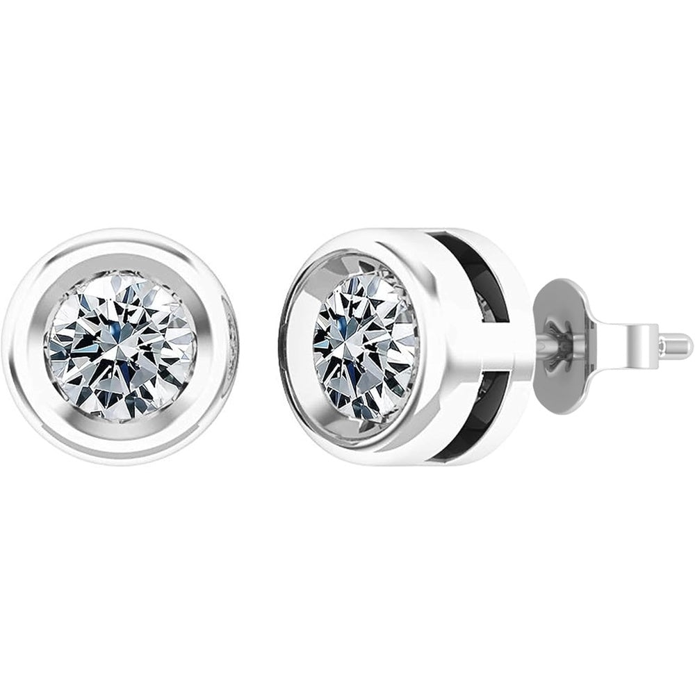 0.25 - 2.00 Carat Round Lab Grown White Diamond lab grown diamond Elegant Solitaire Bezel Set Stud Earrings for Women in 925 Sterling Silver - Future Jewelry