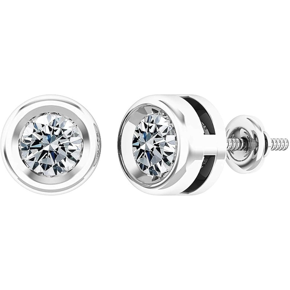 0.25 - 2.00 Carat Round Lab Grown White Diamond lab grown diamond Elegant Solitaire Bezel Set Stud Earrings for Women in 925 Sterling Silver - Future Jewelry