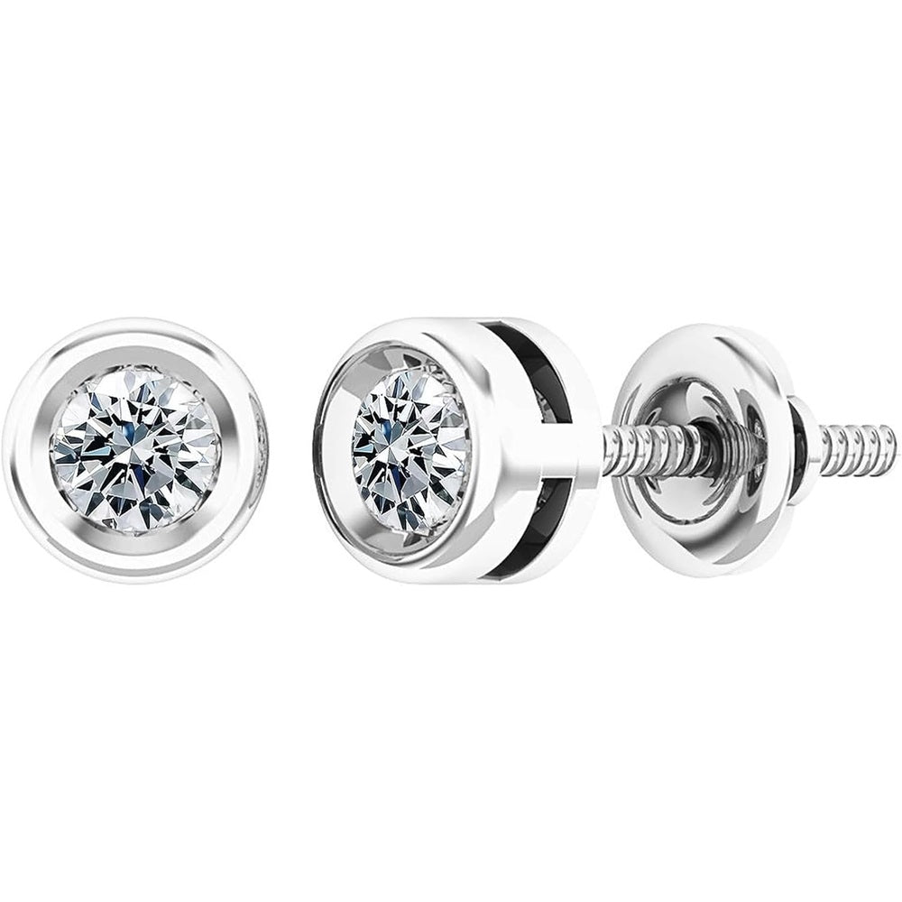 0.25 - 2.00 Carat Round Lab Grown White Diamond lab grown diamond Elegant Solitaire Bezel Set Stud Earrings for Women in 925 Sterling Silver - Future Jewelry