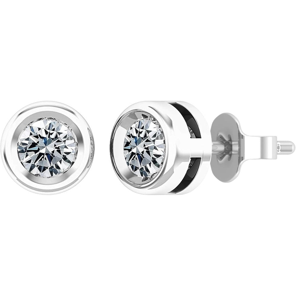 0.25 - 2.00 Carat Round Lab Grown White Diamond lab grown diamond Elegant Solitaire Bezel Set Stud Earrings for Women in 925 Sterling Silver - Future Jewelry