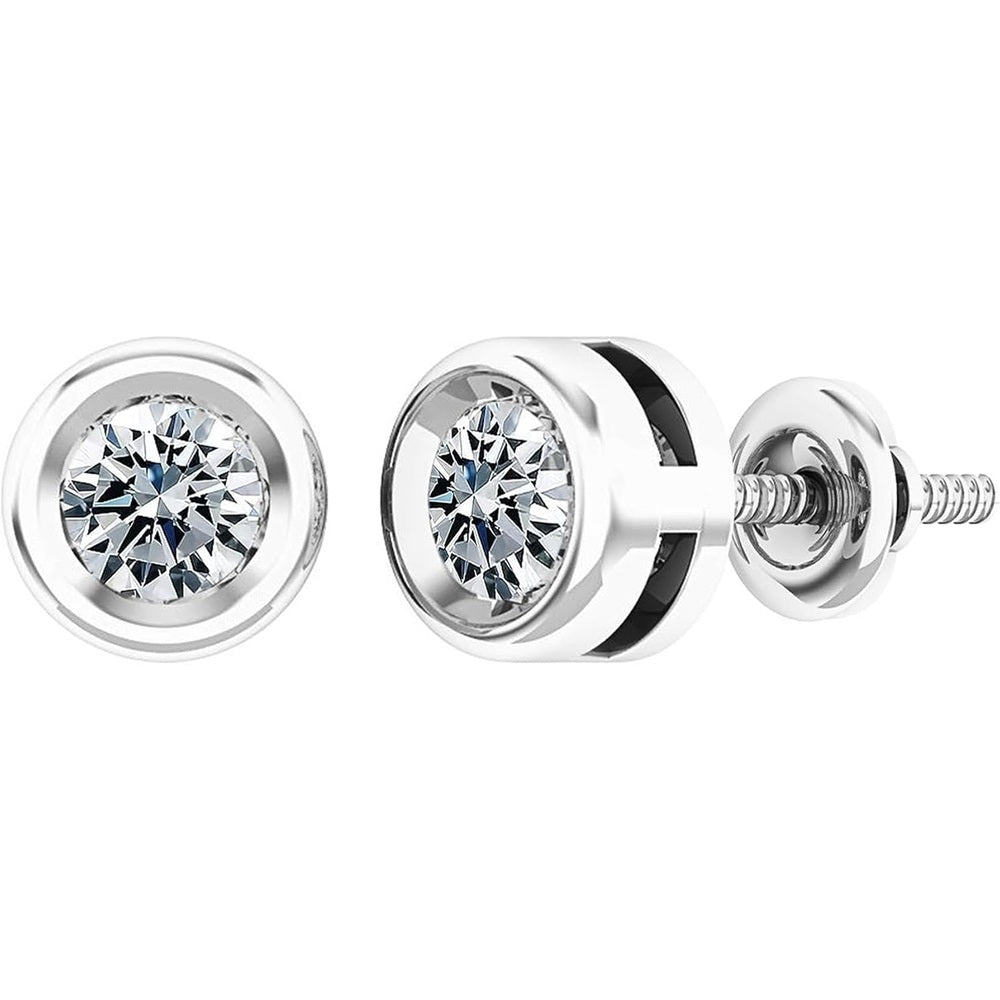 0.25 - 2.00 Carat Round Lab Grown White Diamond lab grown diamond Elegant Solitaire Bezel Set Stud Earrings for Women in 925 Sterling Silver - Future Jewelry