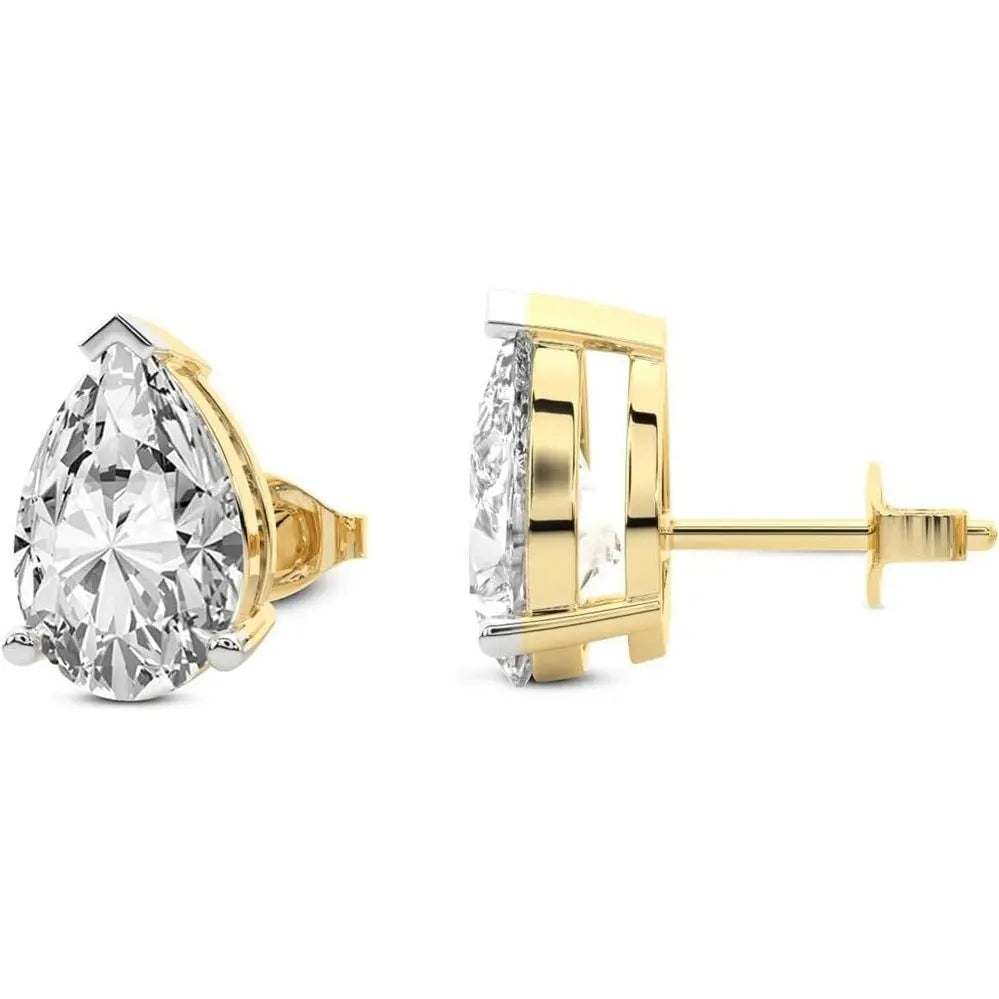 1-12 Carat Pear-Cut Lab Diamond Stud Earrings, IGI Certified, 14K Rose Gold 3-Prong Solitaire Earrings - Future Jewelry