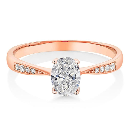 1.08 Carat Oval & Round Lab Grown Diamond Ring 10K Rose Gold - Future Jewelry