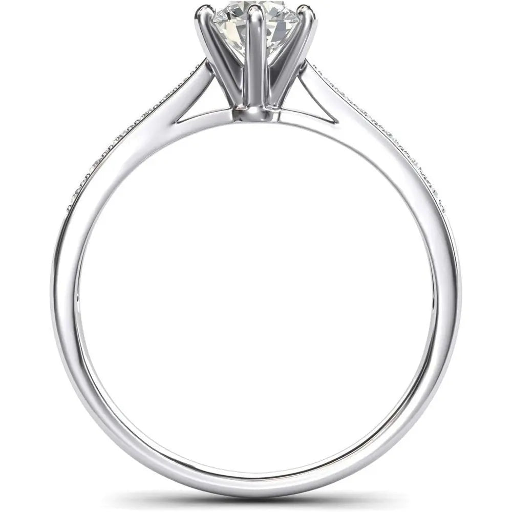 10k white gold 1.0 CT Classic 6 - Prong Simulated Diamond or Genuine Lab Grown Diamond Engagement Ring Graduated Side Stones Promise Bridal Ring - Future Jewelry