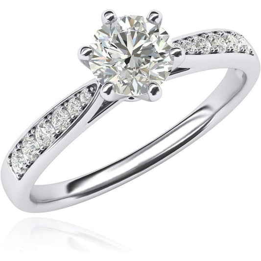 10k white gold 1.0 CT Classic 6 - Prong Simulated Diamond or Genuine Lab Grown Diamond Engagement Ring Graduated Side Stones Promise Bridal Ring - Future Jewelry
