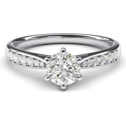 10k white gold 1.0 CT Classic 6 - Prong Simulated Diamond or Genuine Lab Grown Diamond Engagement Ring Graduated Side Stones Promise Bridal Ring - Future Jewelry
