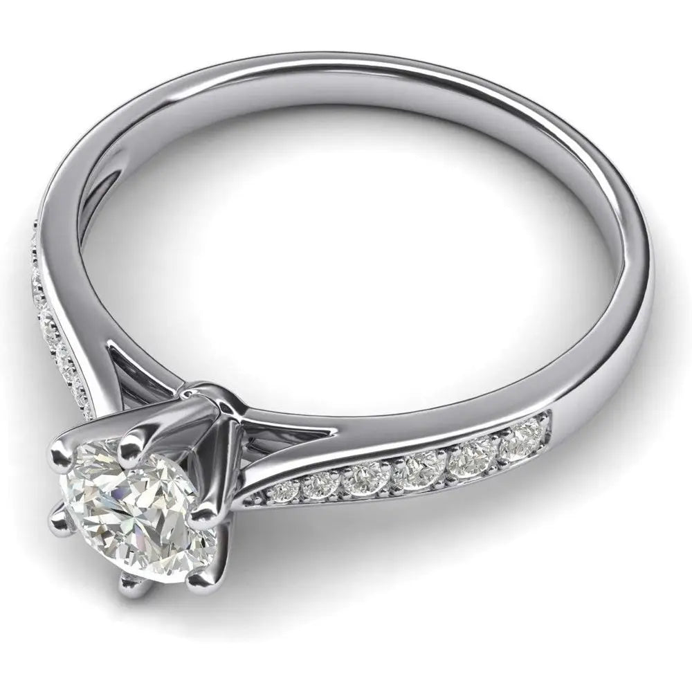 10k white gold 1.0 CT Classic 6 - Prong Simulated Diamond or Genuine Lab Grown Diamond Engagement Ring Graduated Side Stones Promise Bridal Ring - Future Jewelry