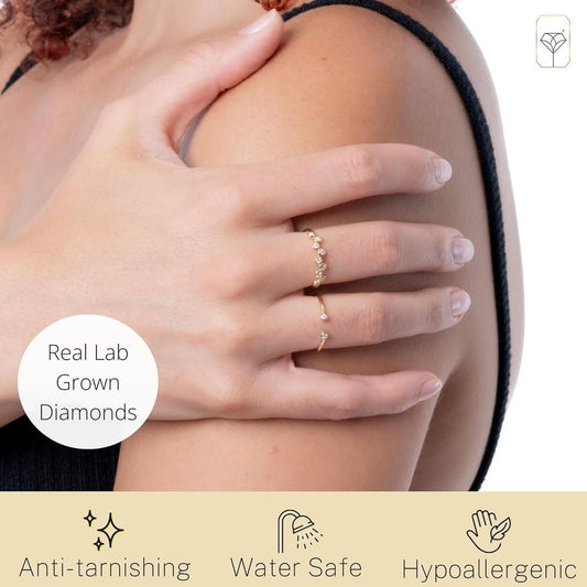 10K Yellow Gold Diamond Zig - Zag Ring | Hypoallergenic & Anti - Tarnishing Solid Gold Lab Grown Diamond Ring for Women in Size 6 - 8 - Future Jewelry