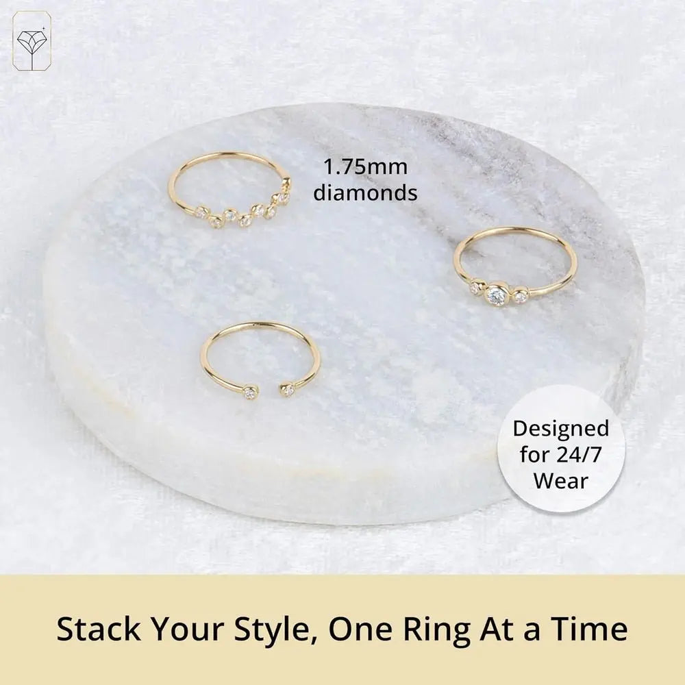 14K Yellow Gold Zig-Zag Lab Diamond Bezel Ring for Women - Future Jewelry