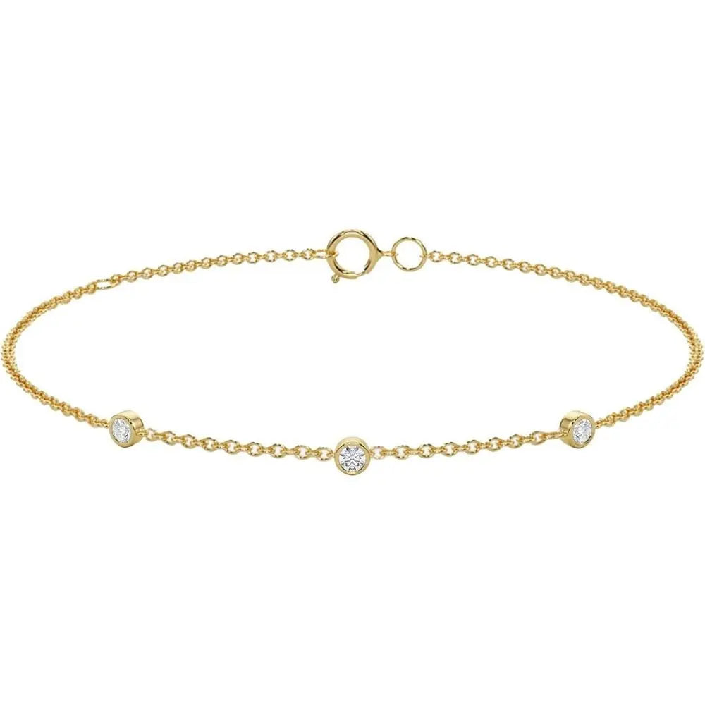 10K Yellow Gold Station Diamond Bracelet for Women | Real Gold Hypoallergenic Bezel Bracelet For Sensitive Skin - Future Jewelry
