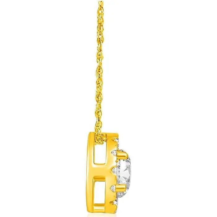 1/2 Carat - 1 Carat Lab Grown Diamond Pendant for Women| 14K Yellow or White Gold Halo Pendant with Gold Rope Chain Necklace 18" | D - E Color and VS Clarity - Future Jewelry