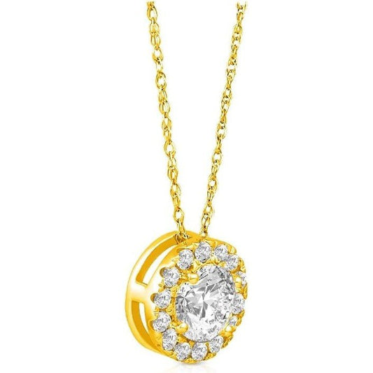 1/2 Carat - 1 Carat Lab Grown Diamond Pendant for Women| 14K Yellow or White Gold Halo Pendant with Gold Rope Chain Necklace 18" | D - E Color and VS Clarity - Future Jewelry