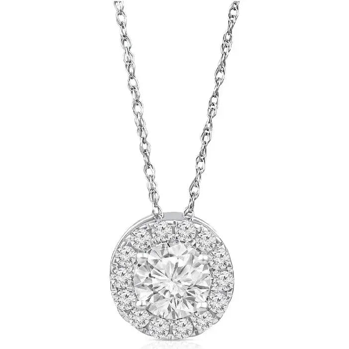 1/2 Carat - 1 Carat Lab Grown Diamond Pendant for Women| 14K Yellow or White Gold Halo Pendant with Gold Rope Chain Necklace 18" | D - E Color and VS Clarity - Future Jewelry