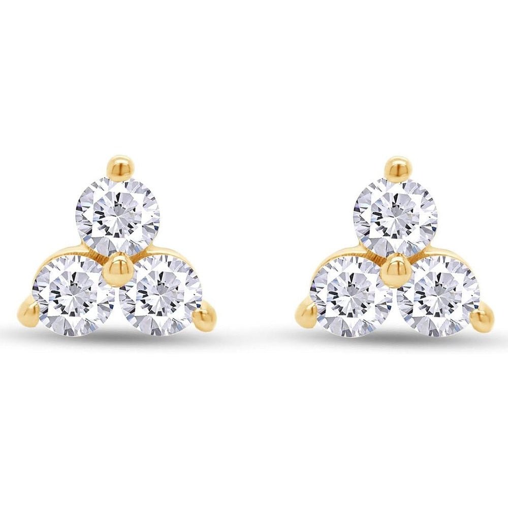 1/2 Carat Lab Grown Diamond 3 - Stone Stud Earring In 14k Gold Over Sterling Silver Jewelry Gift For Women (0.50 Cttw), Gift For Her - Future Jewelry
