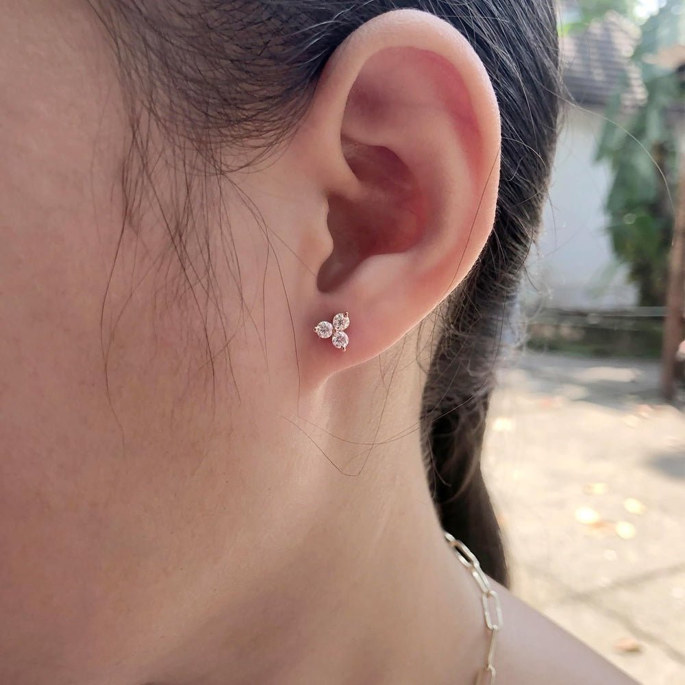 1/2 Carat Lab Grown Diamond 3 - Stone Stud Earring In 14k Gold Over Sterling Silver Jewelry Gift For Women (0.50 Cttw), Gift For Her - Future Jewelry