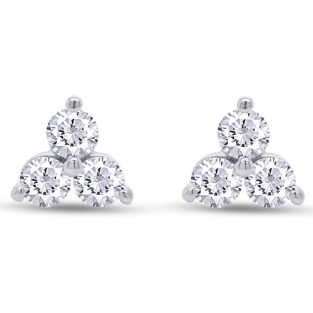 1/2 Carat Lab Grown Diamond 3 - Stone Stud Earring In 14k Gold Over Sterling Silver Jewelry Gift For Women (0.50 Cttw), Gift For Her - Future Jewelry