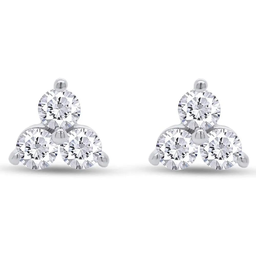 1/2 Carat Lab Grown Diamond 3 - Stone Stud Earring In 14k Gold Over Sterling Silver Jewelry Gift For Women (0.50 Cttw), Gift For Her - Future Jewelry