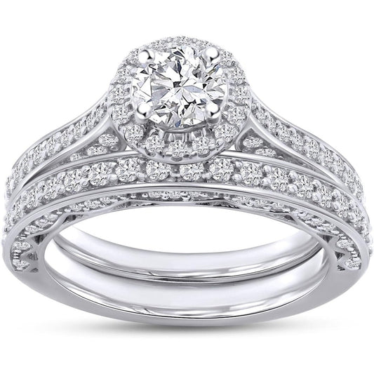 1.33 Carat Halo Vintage Style Diamond Bridal Set Ring - Future Jewelry