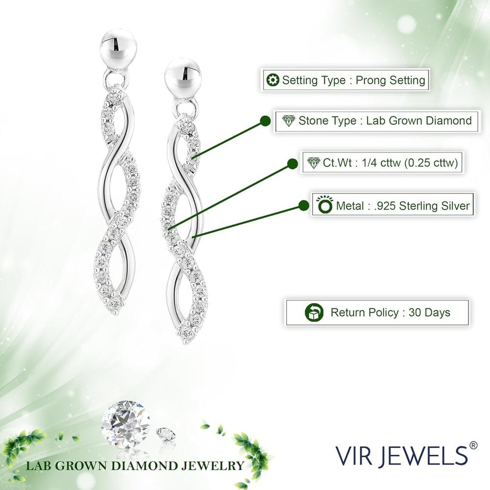 1/4 cttw Diamond Infinity Dangle Earrings .925 Sterling Silver 1 Inch Push Backs - Future Jewelry