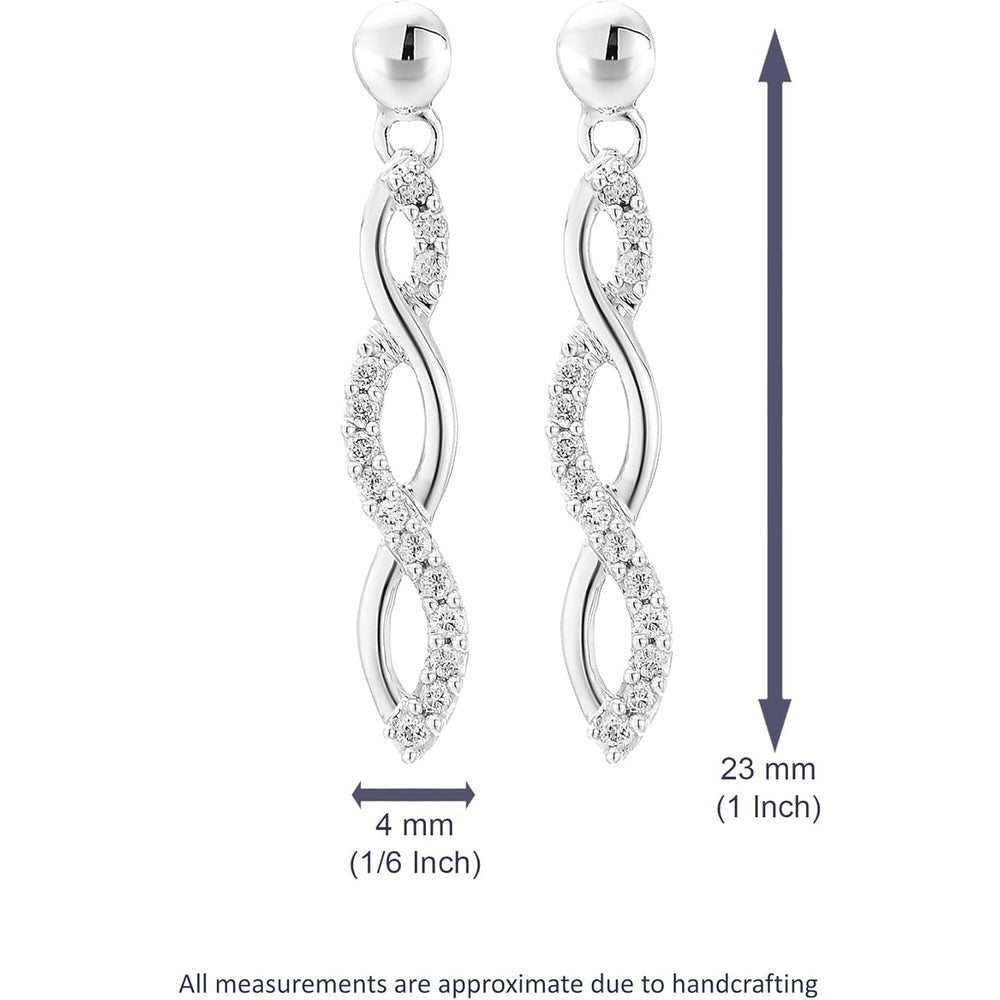1/4 cttw Diamond Infinity Dangle Earrings .925 Sterling Silver 1 Inch Push Backs - Future Jewelry