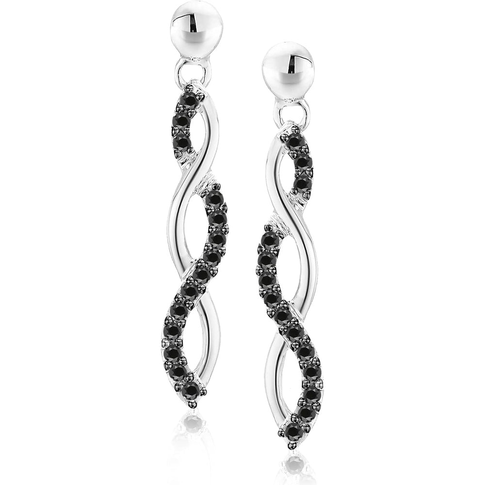 1/4 cttw Diamond Infinity Dangle Earrings .925 Sterling Silver 1 Inch Push Backs - Future Jewelry
