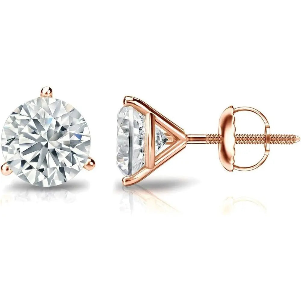 1/4 to 1 1/4 Carat Lab Grown Diamond Round Stud Earrings for Women in 14k Gold 3 - Prong Martini Setting Screw Back Studs - Future Jewelry