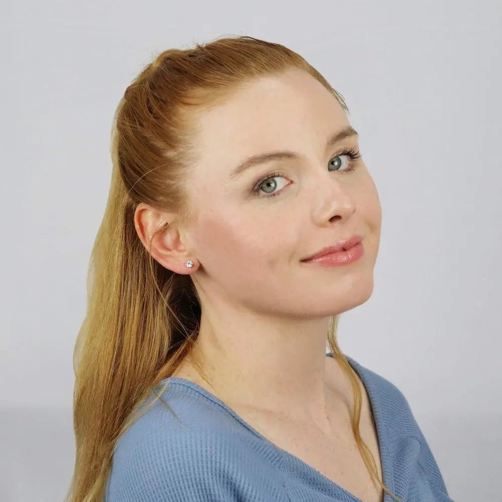 1/4 to 2 Carat Lab Grown Diamond Round Stud Earrings in 14k Gold (E - F, SI1 - SI2, cttw), 4 - Prong Basket Screw Back by Diamond Wish - Future Jewelry