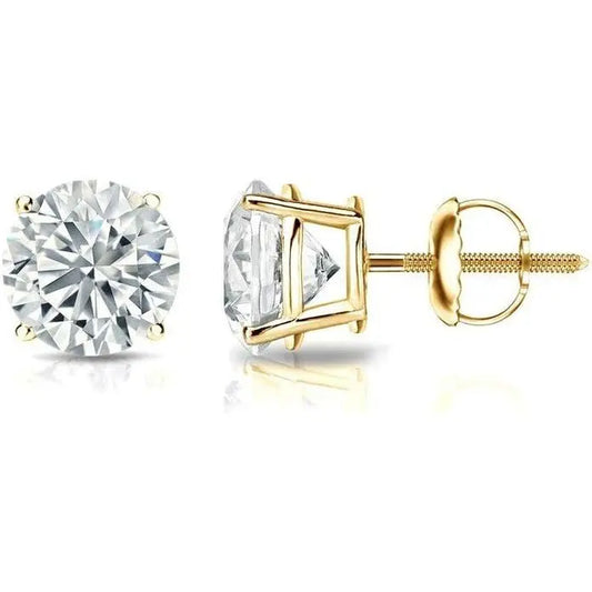 1/4 to 2 Carat Lab Grown Diamond Round Stud Earrings in 14k Gold (E - F, SI1 - SI2, cttw), 4 - Prong Basket Screw Back by Diamond Wish - Future Jewelry