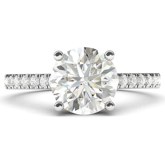 14k White Gold 2CT Classic 4 - Prong Diamond or Lab Grown Diamond Promise Bridal Engagement Ring Side Stones - Future Jewelry