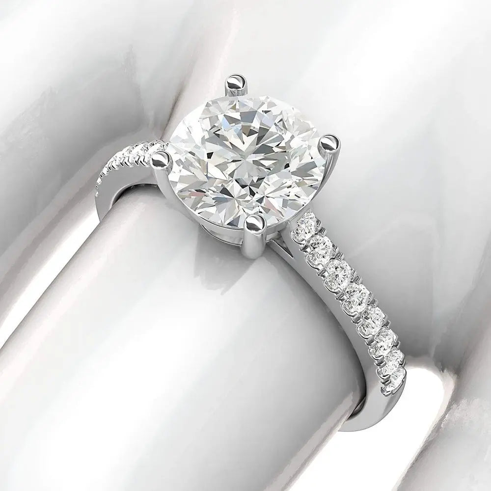 14k White Gold 2CT Classic 4 - Prong Diamond or Lab Grown Diamond Promise Bridal Engagement Ring Side Stones - Future Jewelry