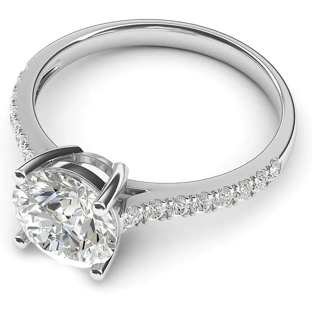 14k White Gold 2CT Classic 4 - Prong Diamond or Lab Grown Diamond Promise Bridal Engagement Ring Side Stones - Future Jewelry