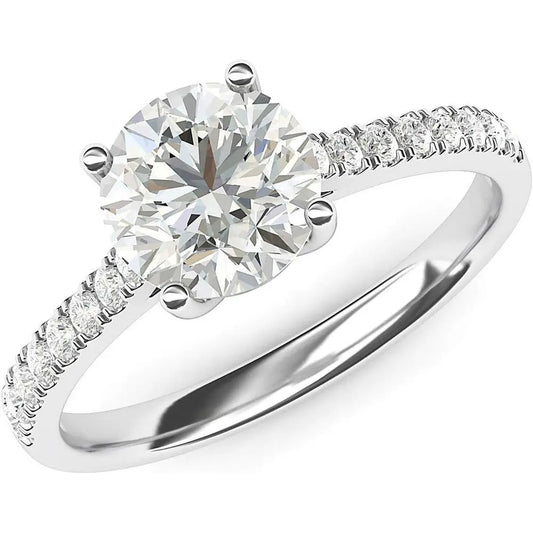 14k White Gold 2CT Classic 4 - Prong Diamond or Lab Grown Diamond Promise Bridal Engagement Ring Side Stones - Future Jewelry