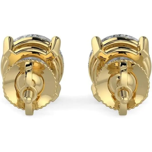 14K White & Yellow Gold Lab Grown Round Cut Diamond Stud Earrings for Men Women, (1/2cttw - 4cttw), 4 - Prong Screw Back, VS Clarity EF Color, Gift for Weddings, Anniversaries, Valentine's Day - Future Jewelry