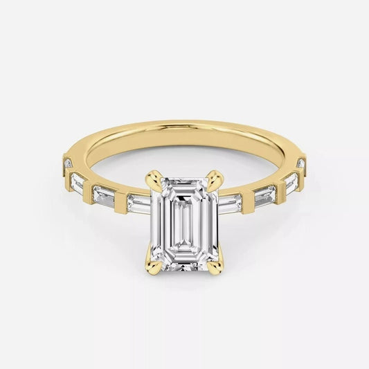 14k Yellow Gold 3 Carat Emerald - Cut Diamond Engagement Ring - Future Jewelry