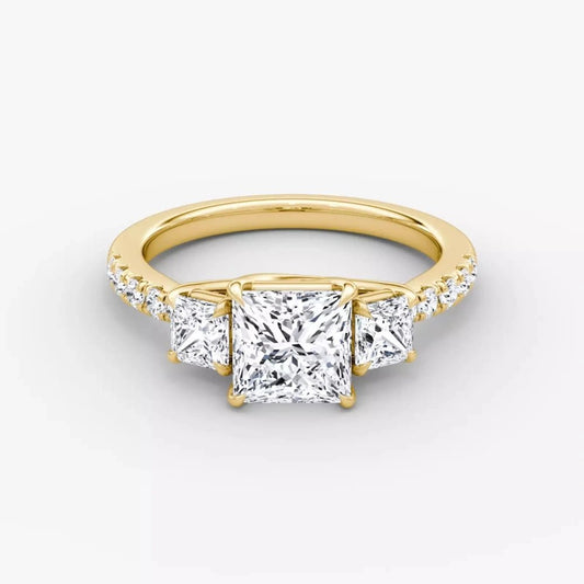 14k Yellow Gold 3 Carat Princess Cut Three - Stone Diamond Engagement Ring - Future Jewelry