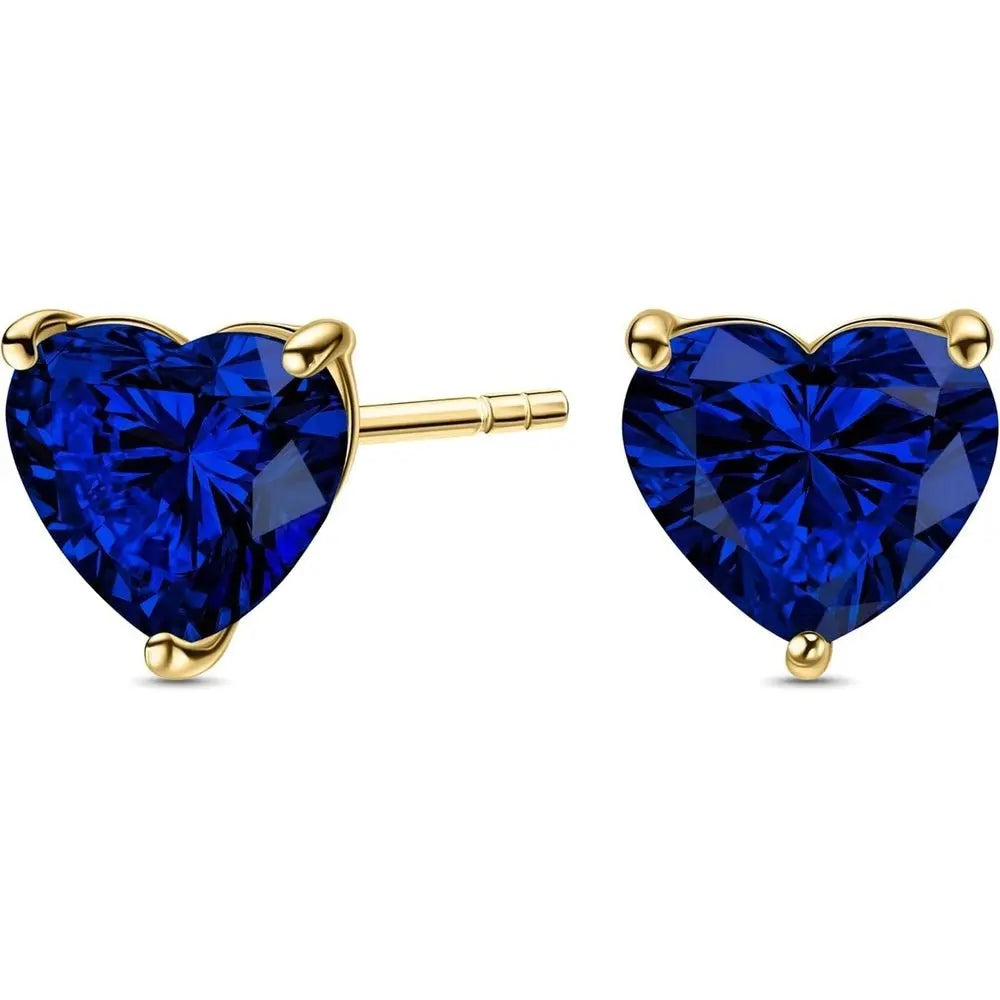 14K Yellow or White Gold Stud Earrings Heart Shaped Lab Grown Diamond/Lab Grown Blue Sapphire/Lab Grown Emerald Stud Earrings - Future Jewelry