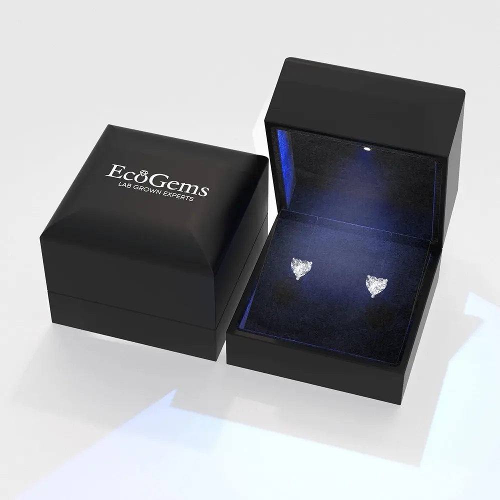 14K Yellow or White Gold Stud Earrings Heart Shaped Lab Grown Diamond/Lab Grown Blue Sapphire/Lab Grown Emerald Stud Earrings - Future Jewelry