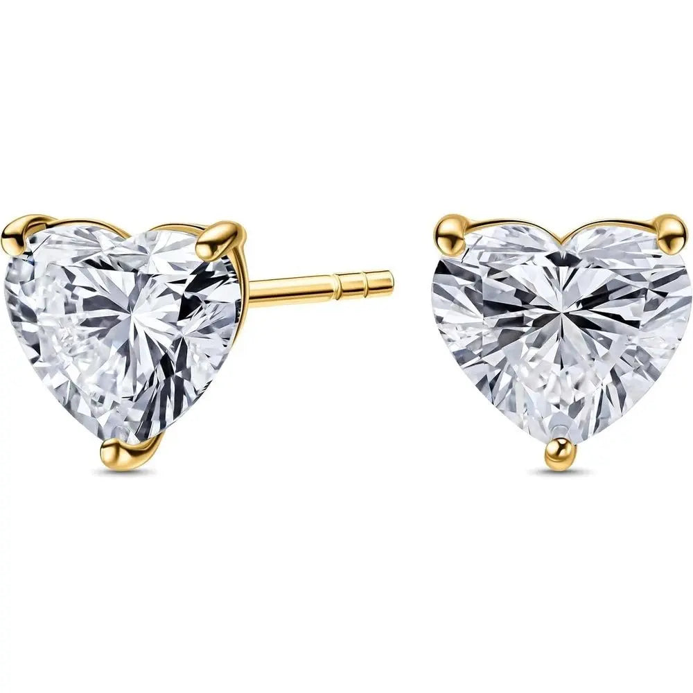 14K Yellow or White Gold Stud Earrings Heart Shaped Lab Grown Diamond/Lab Grown Blue Sapphire/Lab Grown Emerald Stud Earrings - Future Jewelry