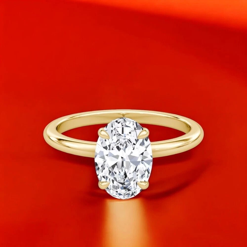1.50 Carat Oval Lab Grown Diamond Ring IGI 18K Yellow Gold - Future Jewelry