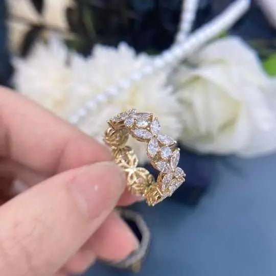 18K Gold Flower - Shaped Eternity Ring w/ Marquise Diamonds - Future Jewelry