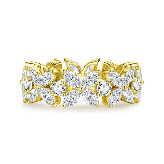 18K Gold Flower - Shaped Eternity Ring w/ Marquise Diamonds - Future Jewelry