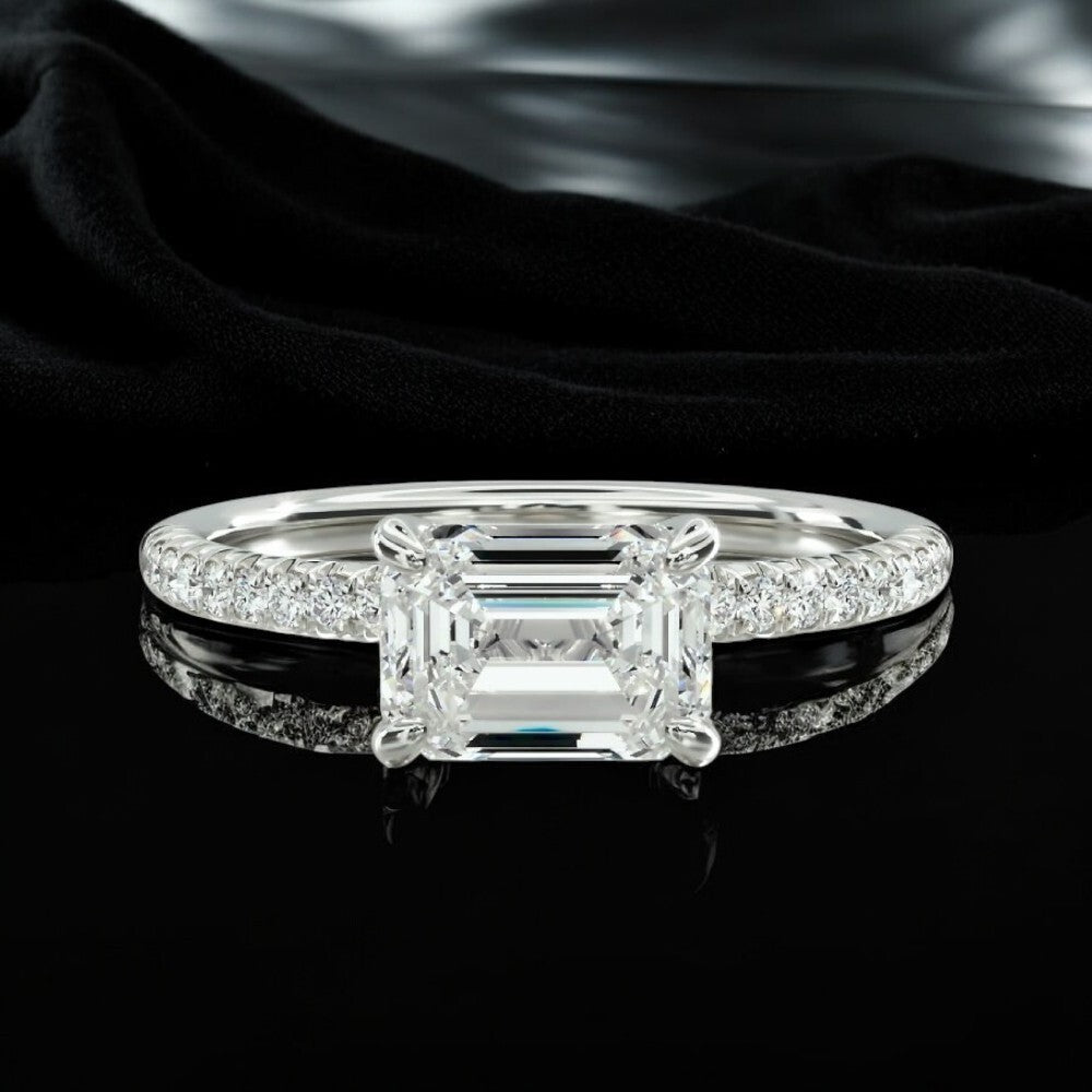 18K White Gold 1.30 Ct Emerald Cut Lab Grown Diamond Engagement Ring IGI - Future Jewelry
