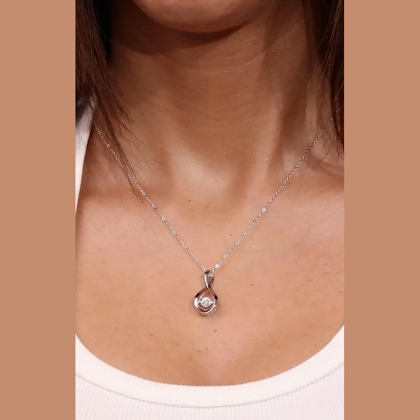 18K White Gold or 14k or Silver Dancing Diamond Pendant Necklace With Lab Grown Diamond - Future Jewelry